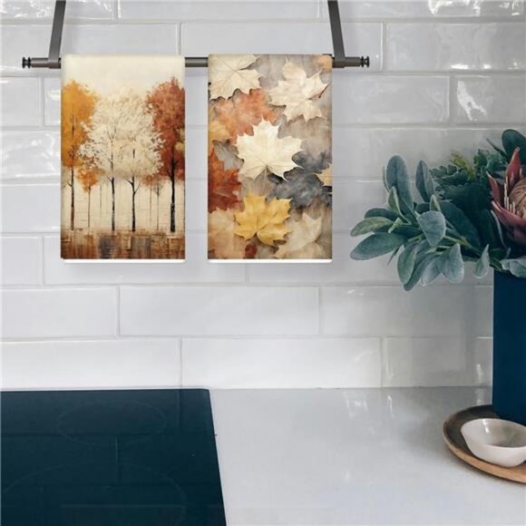 TAJWE Fall Kitchen Towels 18x26 Inch Set of 2 Maple Leaves Trees‎ Autumn Dish - Picture 2 of 7